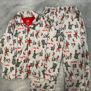 Festive Kids Pajamas - White with Red and Green Accents